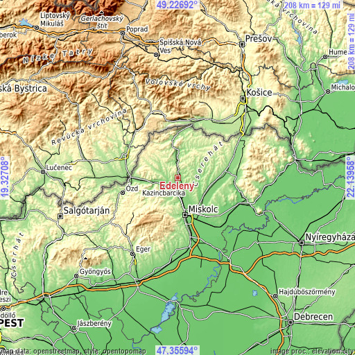 Topographic map of Edelény
