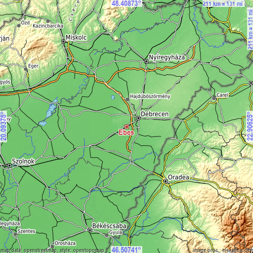 Topographic map of Ebes