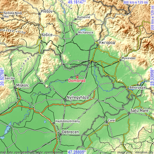 Topographic map of Dombrád