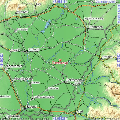 Topographic map of Dévaványa