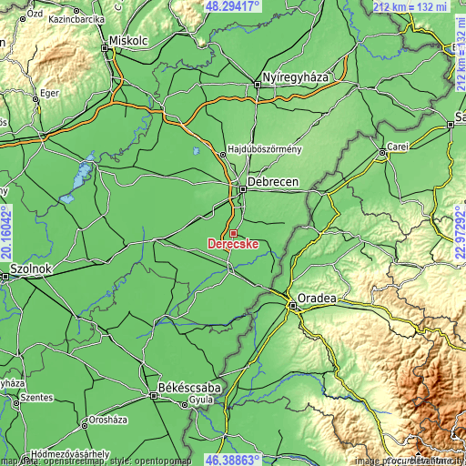 Topographic map of Derecske