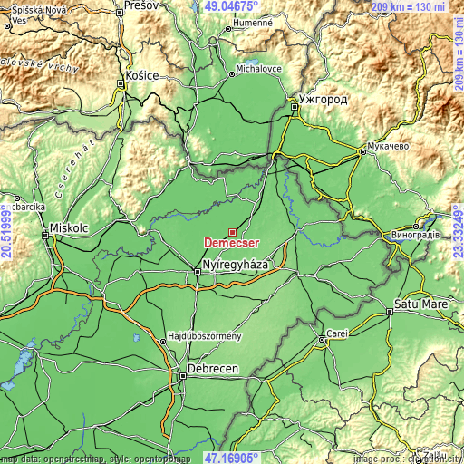 Topographic map of Demecser