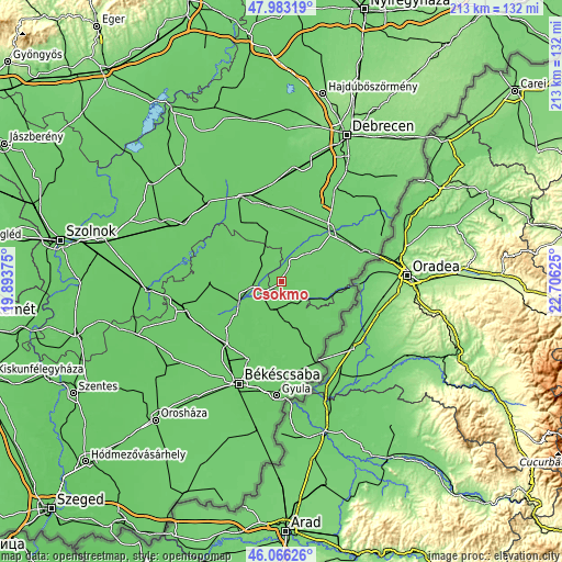 Topographic map of Csökmő