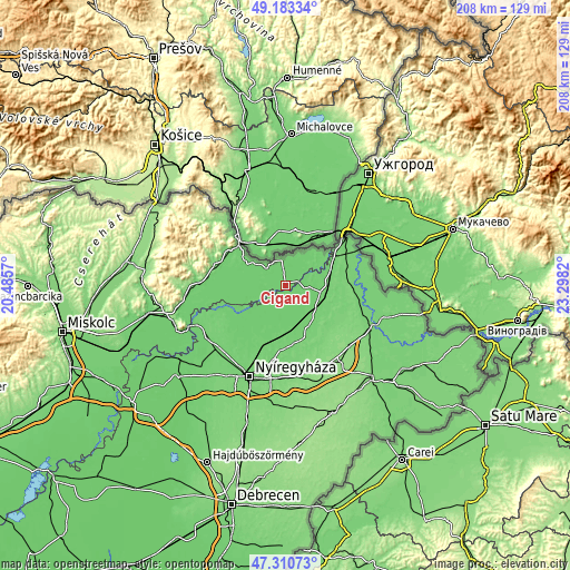 Topographic map of Cigánd