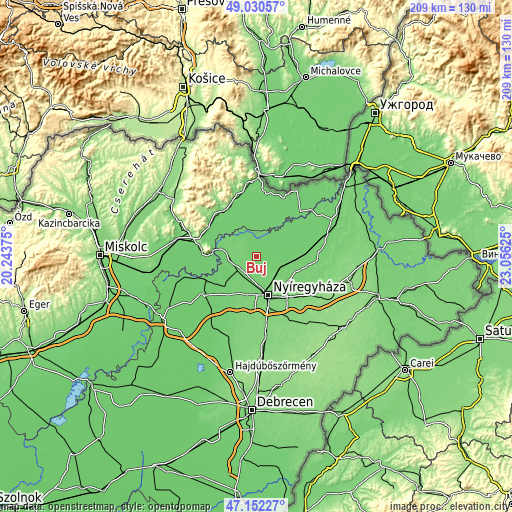 Topographic map of Buj