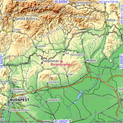 Topographic map of Borsodnádasd