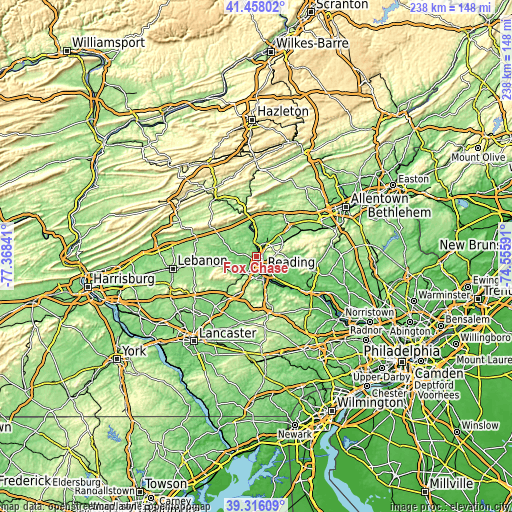 Topographic map of Fox Chase