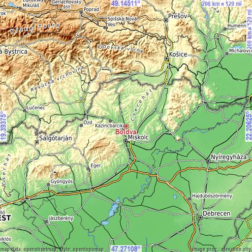 Topographic map of Boldva