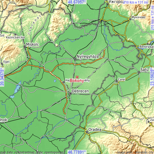 Topographic map of Bököny