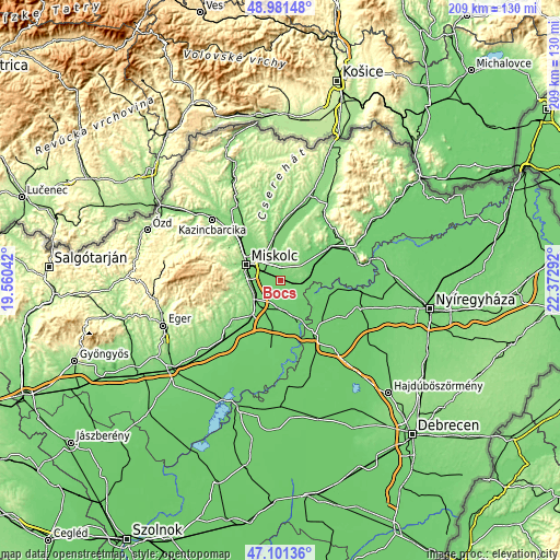 Topographic map of Bőcs