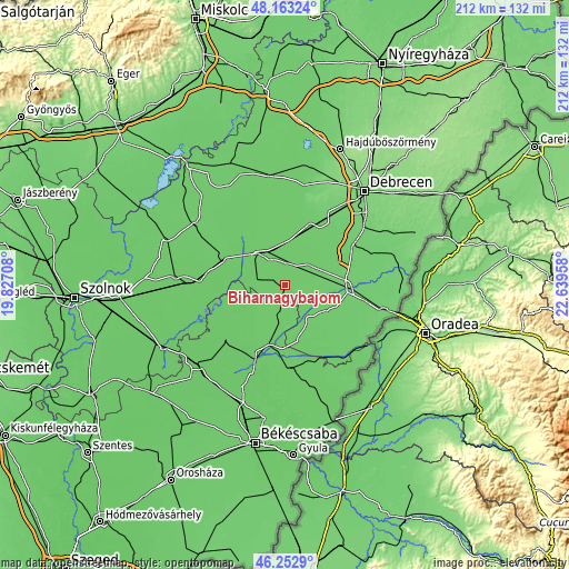 Topographic map of Biharnagybajom