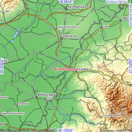 Topographic map of Biharkeresztes
