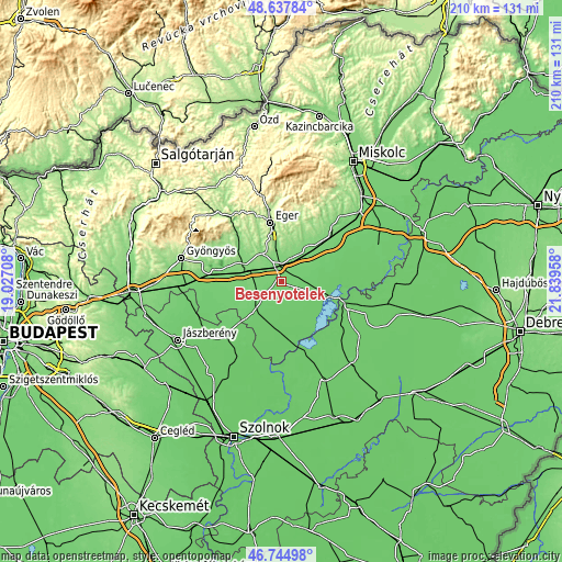 Topographic map of Besenyőtelek