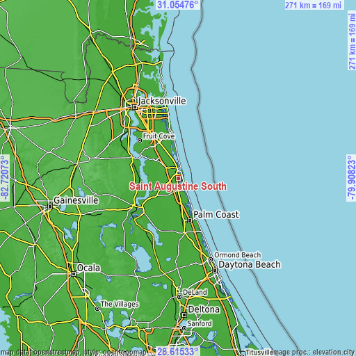 Topographic map of Saint Augustine South