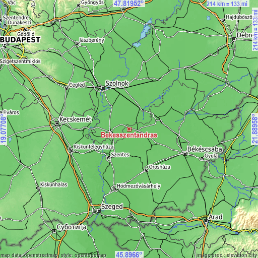 Topographic map of Békésszentandrás