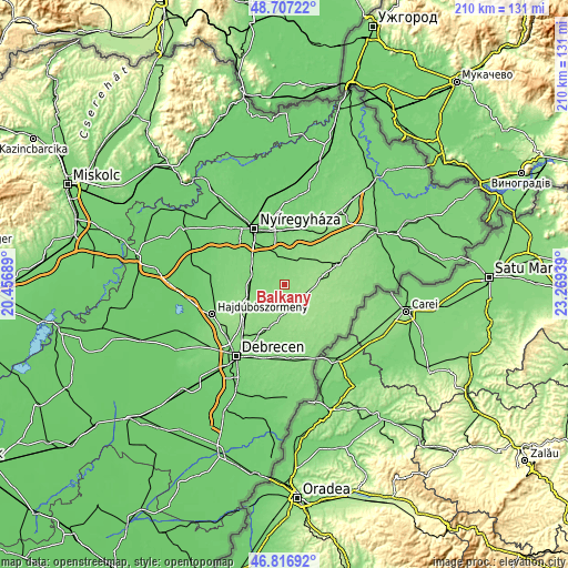 Topographic map of Balkány