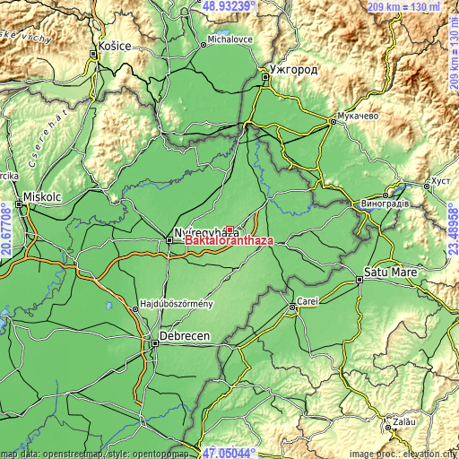 Topographic map of Baktalórántháza