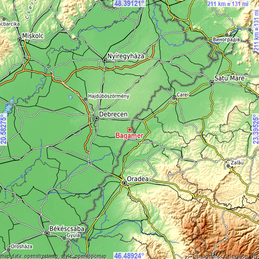 Topographic map of Bagamér