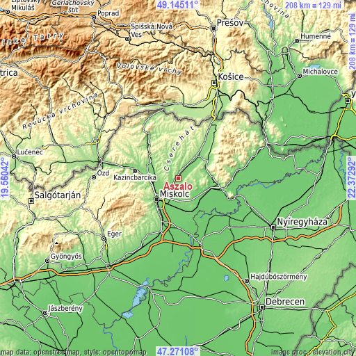 Topographic map of Aszaló
