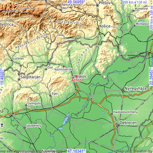 Topographic map of Arnót