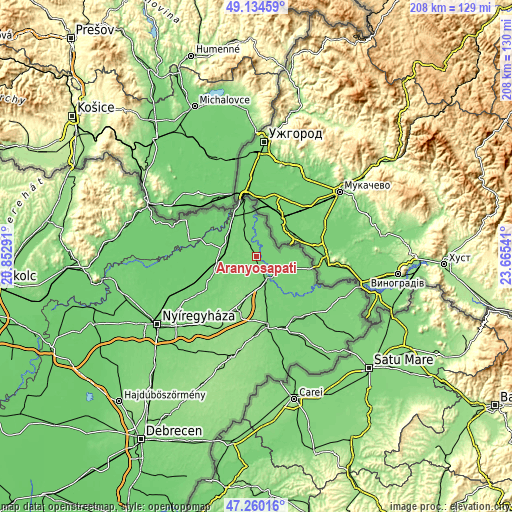 Topographic map of Aranyosapáti