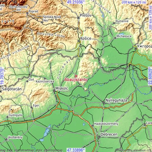 Topographic map of Abaújszántó