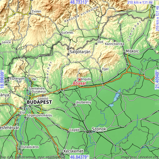 Topographic map of Abasár