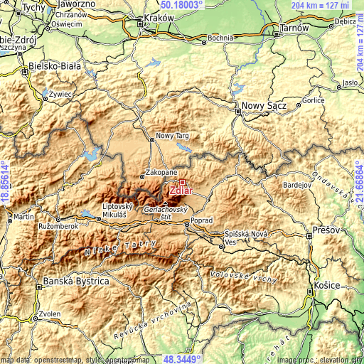Topographic map of Ždiar