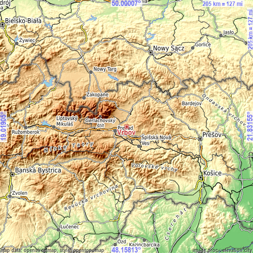 Topographic map of Vrbov