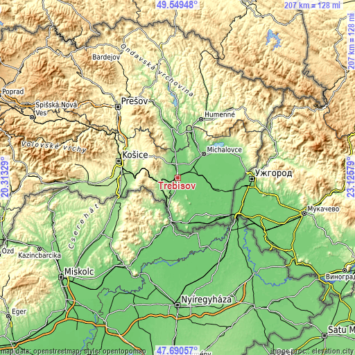 Topographic map of Trebišov