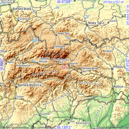 Topographic map of Svit