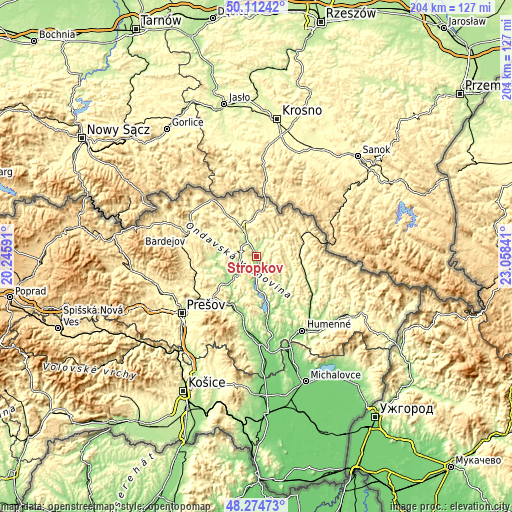 Topographic map of Stropkov