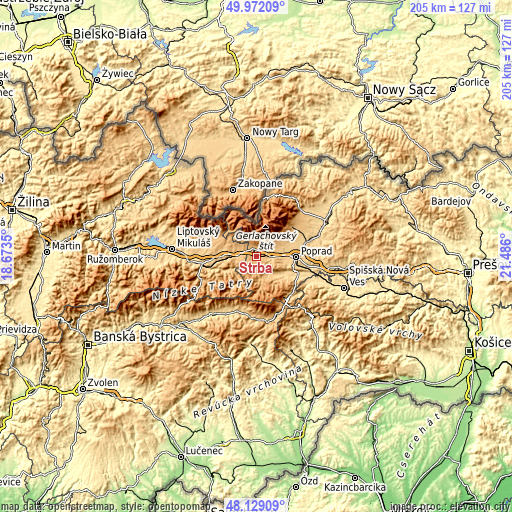Topographic map of Štrba