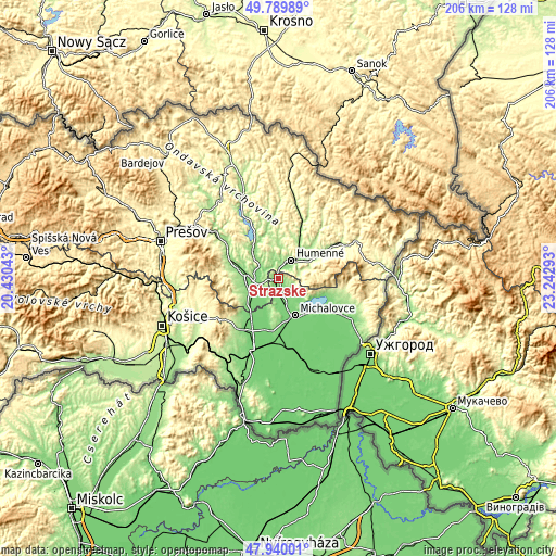Topographic map of Strážske
