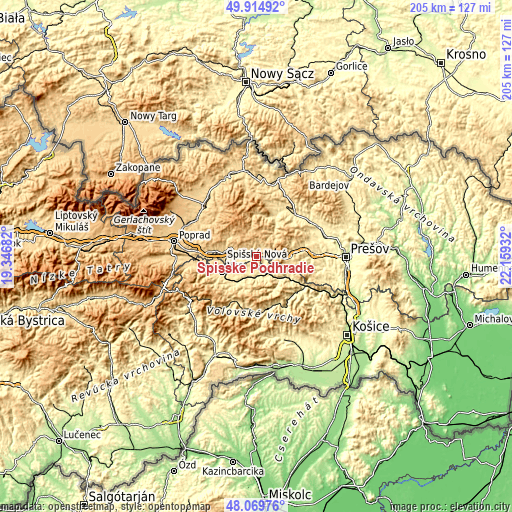 Topographic map of Spišské Podhradie