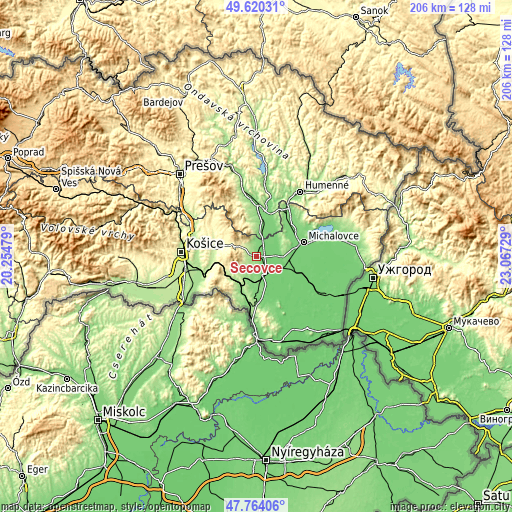 Topographic map of Sečovce
