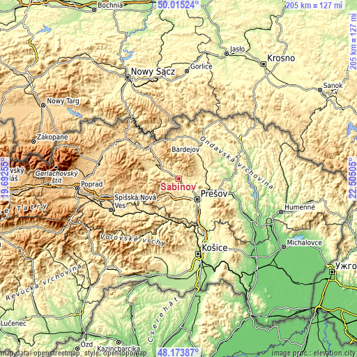 Topographic map of Sabinov