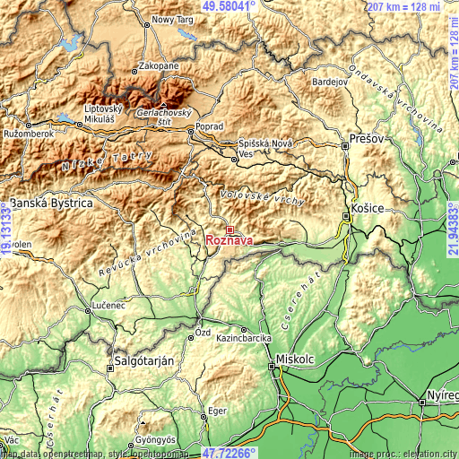 Topographic map of Rožňava