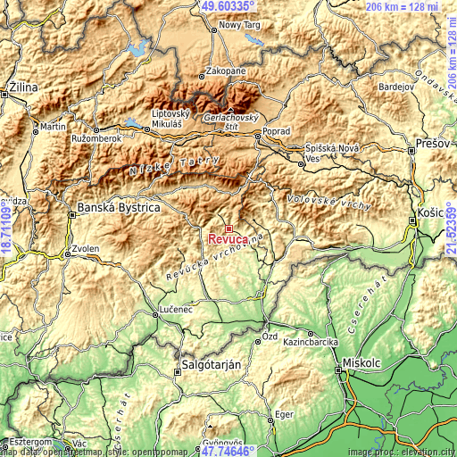 Topographic map of Revúca