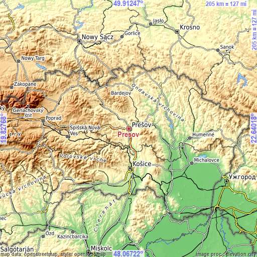 Topographic map of Prešov