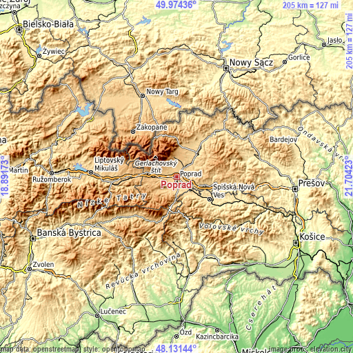 Topographic map of Poprad