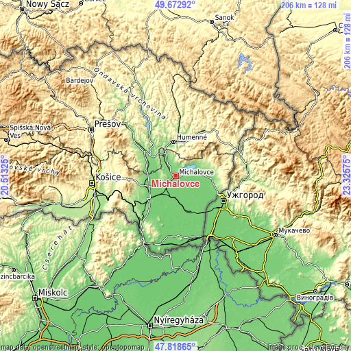 Topographic map of Michalovce