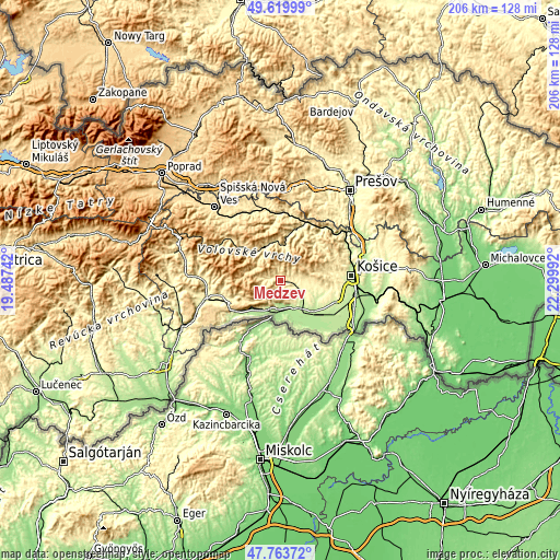 Topographic map of Medzev