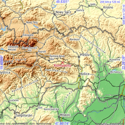 Topographic map of Krompachy