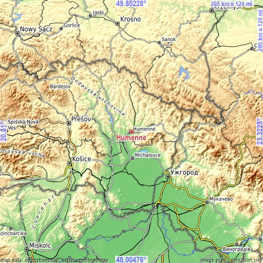 Topographic map of Humenné