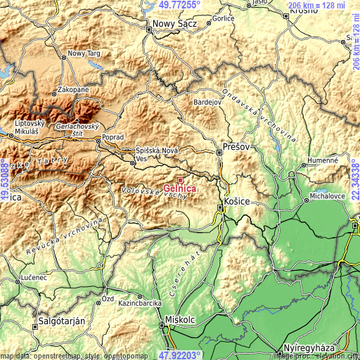 Topographic map of Gelnica