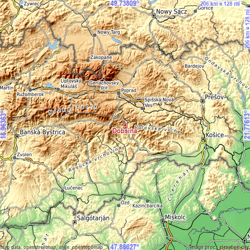 Topographic map of Dobšiná