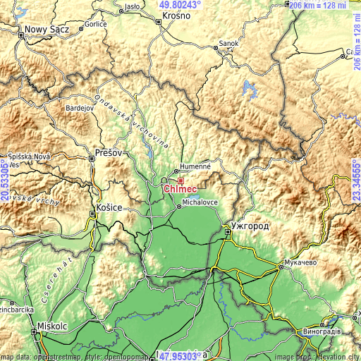 Topographic map of Chlmec
