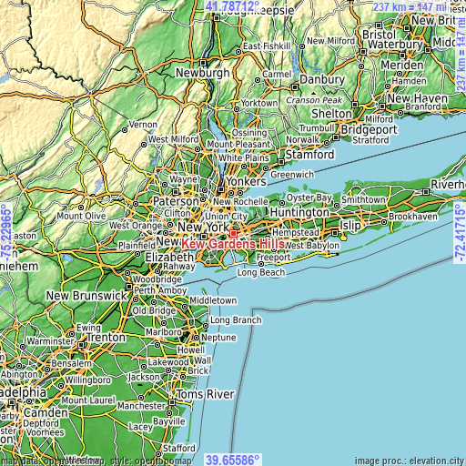 Topographic map of Kew Gardens Hills