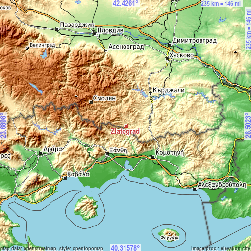 Topographic map of Zlatograd